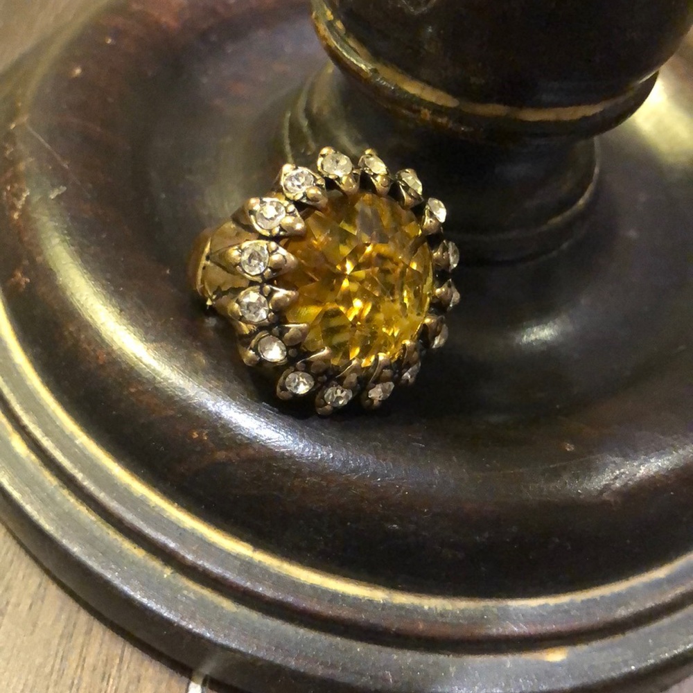 Fun ring with rhinestones and Citrine crystal